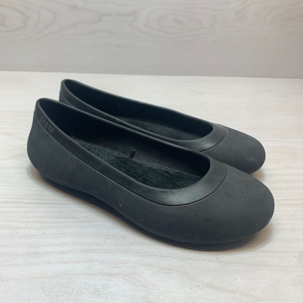 Crocs Mammoth Ballet Flats Women's Size 7 Black Lined Slip On Shoes Round Toe